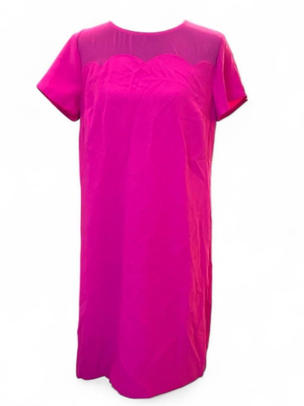 Ann Taylor Bright Fuchsia Short-Sleeve Dress with Scalloped Neckline